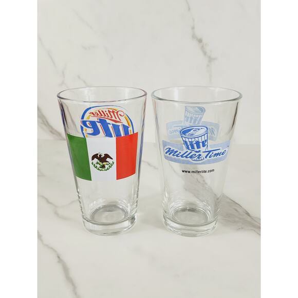 Miller Lite Mexico Flag Pilsner Pint Beer Clear Glass 16oz Drinkware 5 1/2" x2 - Picture 1 of 13